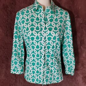 Tizzie Green and White Geometric Women's Top